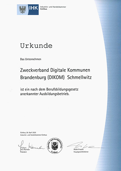 Ausbildungsbetrieb IHK Urkunde